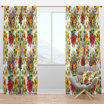 Rideau simple semi-transparent avec passe-tringle Blooming Roses and Hibiscus