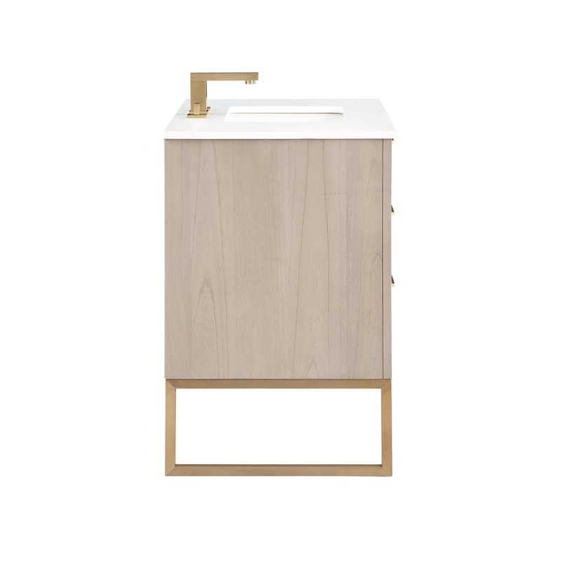 Markham 36'' W Single Vanity, Satin Brass, Cashmere Gray, White Quartz