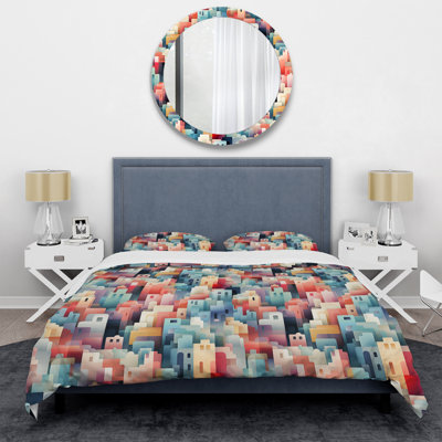 Geometric Pastel Colors Skylines Pattern Abstract Duvet Cover