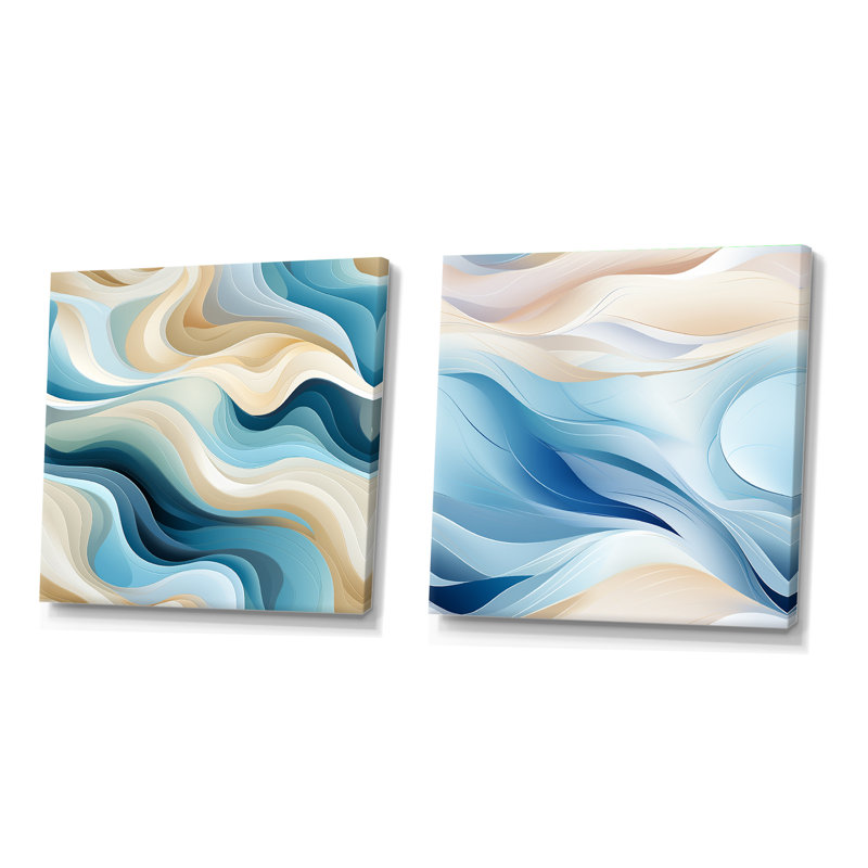 Coastal Harmony - Abstract Square Collage Set Of 2, 16" H x 33" W, Wrapped Canvas