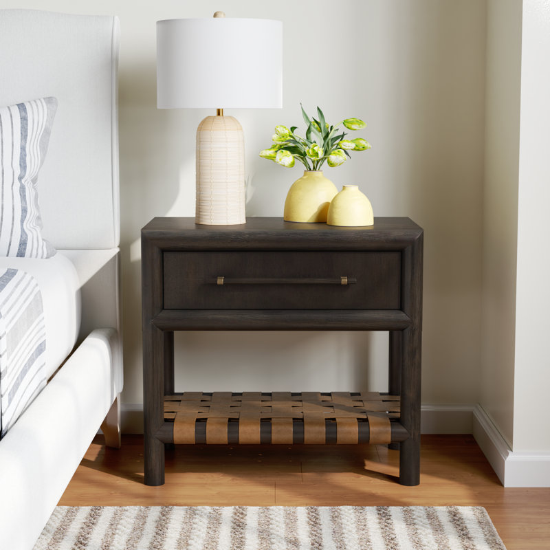 Colleen 1-Drawer Solid and Manufactured Wood Nightstand with Open Shelf, Basalt Gray