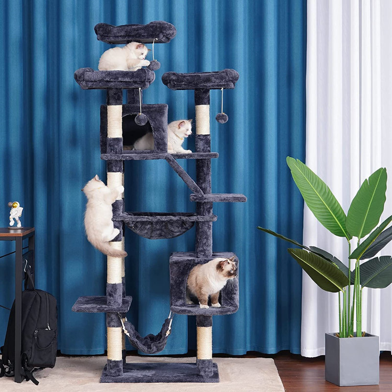Tall Smoky Gray Sisal and Plush Cat Tree Tower