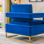 Chaise moderne en velours avec base en acier inoxydable doré bleu, offrant une assise luxueuse et une base solide, poids de 64 lb, chic pour la chambre à coucher
