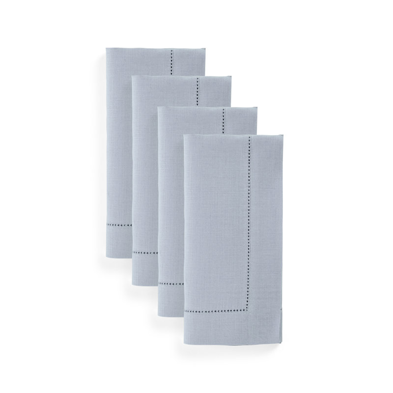 100% Pure Linen Hemstitch Dinner Napkins - Classic Hemstitch, Dusty Blue