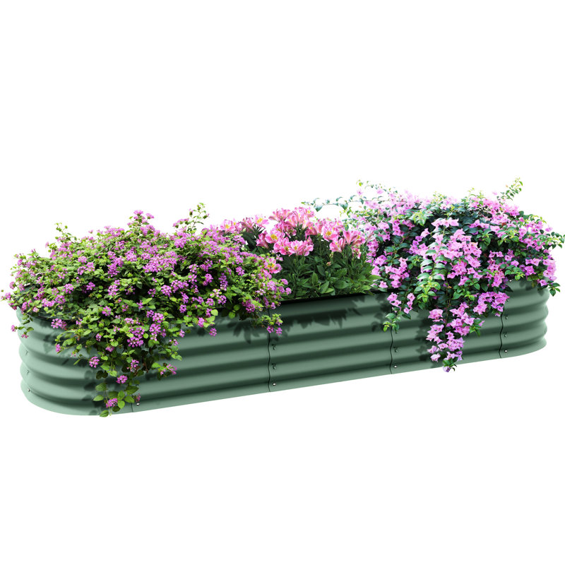 Ensemble de jardin surélevé galvanisé, 6,4 pi x 2 pi 1 po, pot à fleurs surélevé en métal pour la croissance des fleurs, des herbes et des légumes, avec rebord, assemblage facile, auto-vidange, longueur modulaire: 74,97 po; largeur: 24,5 po; 11,48 po
