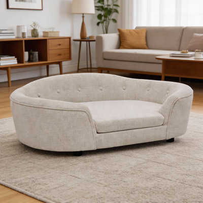 Linen Pet Sofa Bed Dog Couch With Button-Tufted Backrest