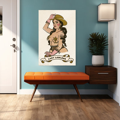 Lady Lawless Classic Playful Retro Bear Wall Art Print by The Whiskey Ginger - Wrapped Canvas Print