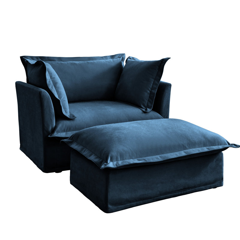 Fauteuil de salon avec chenille bleue, sièges spacieux, tissu amovible, chenille large et stable, confort d'assise profond, housses, structure