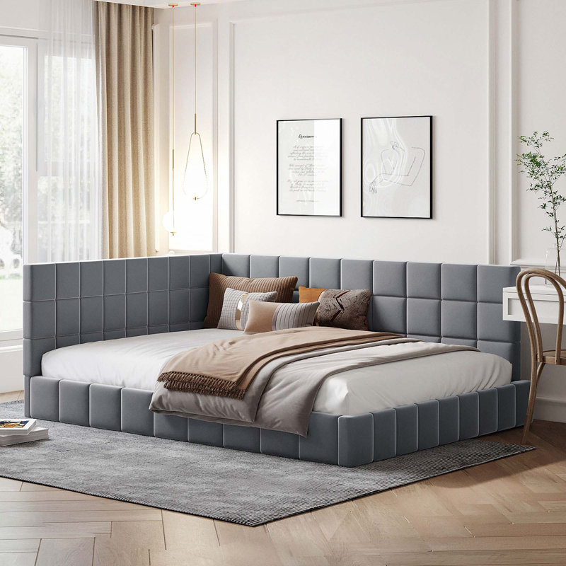 Upholstered Daybed/Sofa Bed Frame, Gray