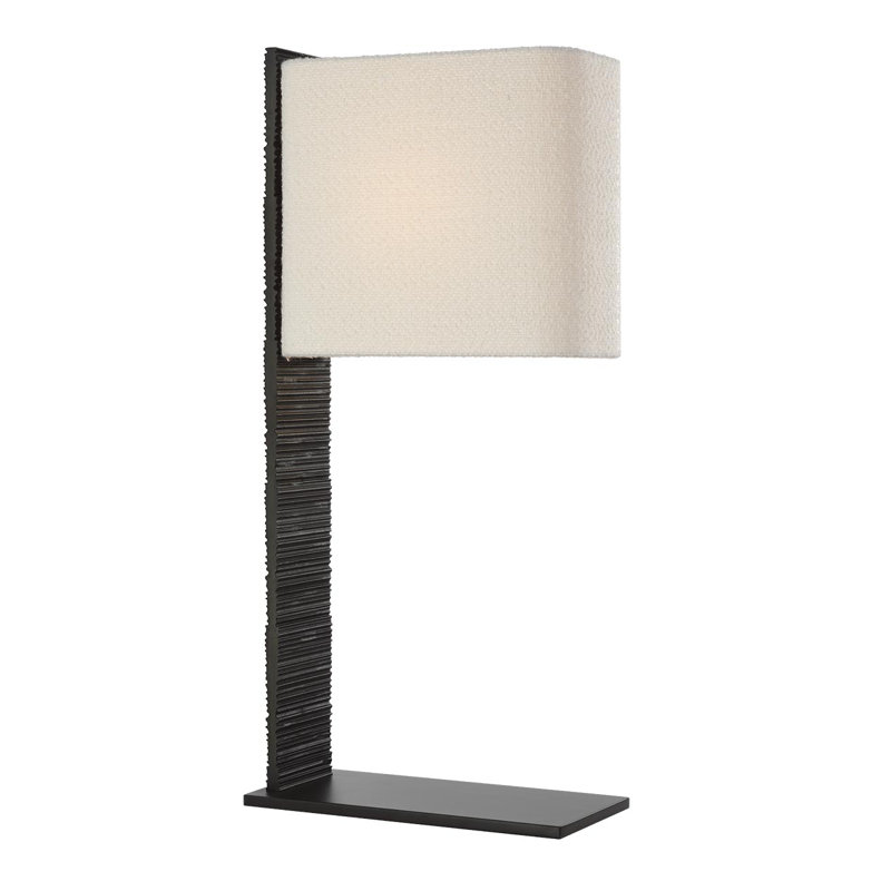 Anne-Marie Barton Fumar 34" Statement Table Lamp in Ridged Carbon with BouclÃ© Shade, Black