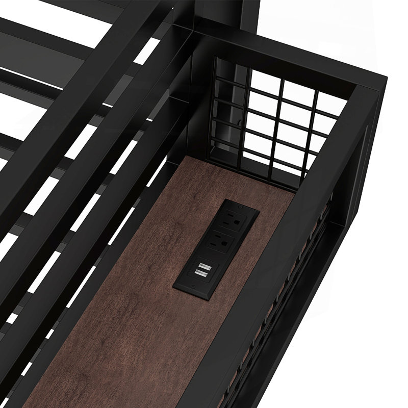 Structure de lit simple de taille mezzanine avec bureau, lit mezzanine en métal avec port de charge, Simple très long