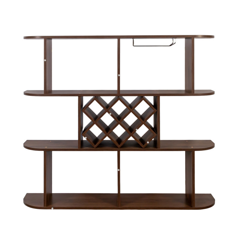 Large Multifunctional 3-Tier Rustic Wall-Mounted Wooden Wine & Glass Storage Rack for Home Bar, Brown