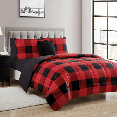 8 Piece Buffalo Plaid Bed In A Bag Comforter And Sheet Set By Sweet Home Collection - Queen