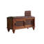 Banc de rangement traditionnel pour chaussures en bois massif avec siège capitonné et insertions en rotin-2039380690