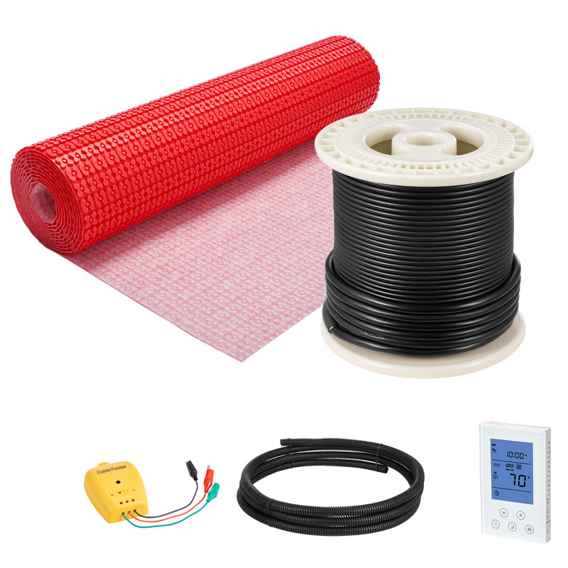 Système de tapis chauffant de 80 pieds carrés, système de plancher chauffant électrique radiant 120 V, avec membrane de découplage et thermostat et alarme à commande intelligente, installation facile pour les carreaux, la pierre, le vinyle
