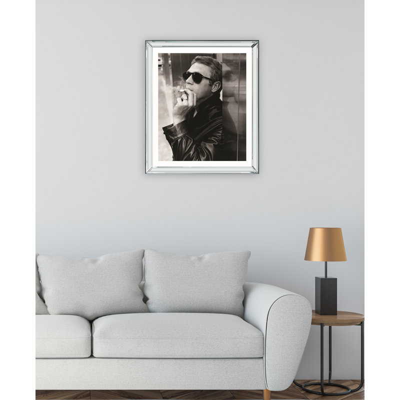 Steve Mcqueen Smoking, Sunglasses - Print on Wood