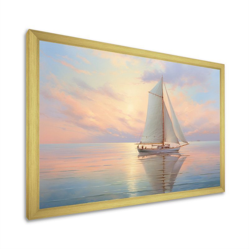 Sailboat Sailing Serenade II - Sailing Boat Wall Art Prints, H 16 po x l 32 po x P 1 po, Cadre doré simple