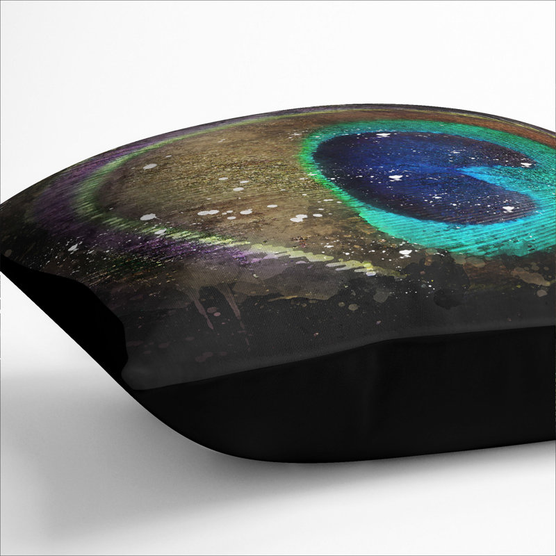 Peacock Feather Scatter Cushion, 40cm H x 40cm W x 15cm D, Black