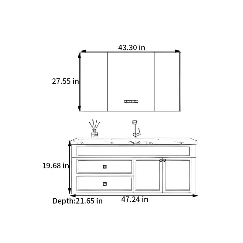 Armoire de salle de bain style français, Noir, 47"