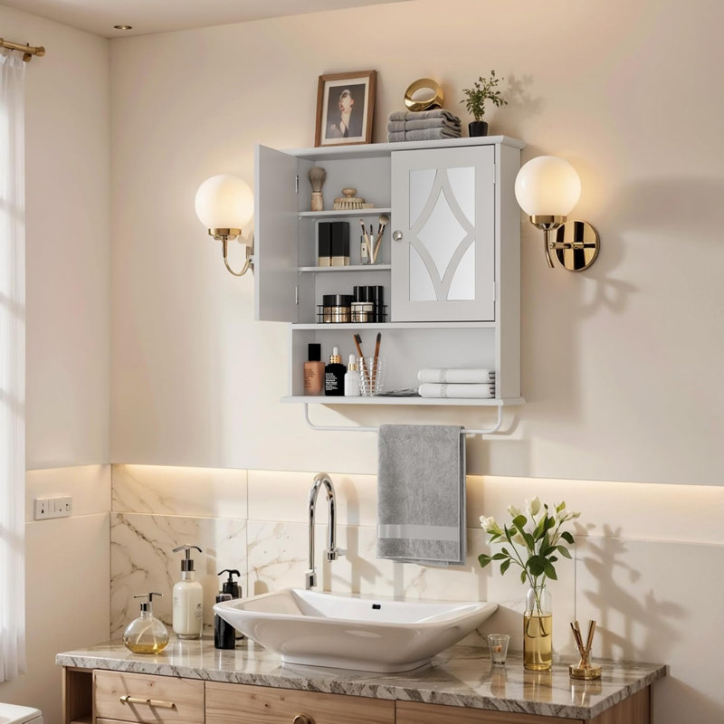 Armoire à pharmacie de salle de bain avec miroir, Blanc