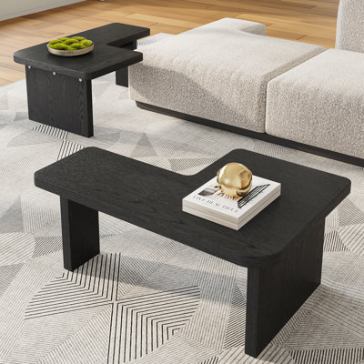 Mid Century Modern Wood Coffee table for livingroom,  free adjustable Side Table, 2 Pieces by Ivy Bronx