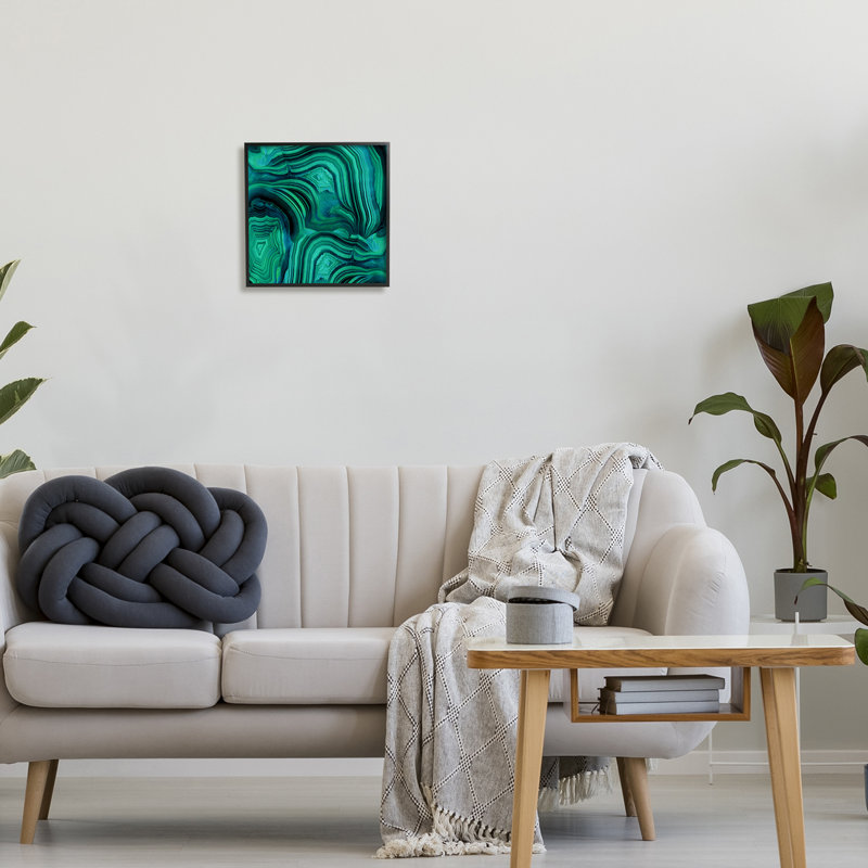 «Green and Blue Malachite Abstract» par Danielle Carson - cadre flottant, impression sur bois, Giclée encadrée noir minuit