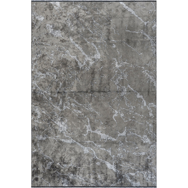 Rapture Abstract Cotton Gray Area Rug, Rectangle 7'10" x 11'2"