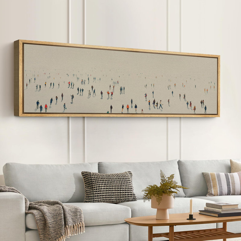 Foule piétonne minimaliste, scène d'art moderne, H 20 po x l 60 po, Natural