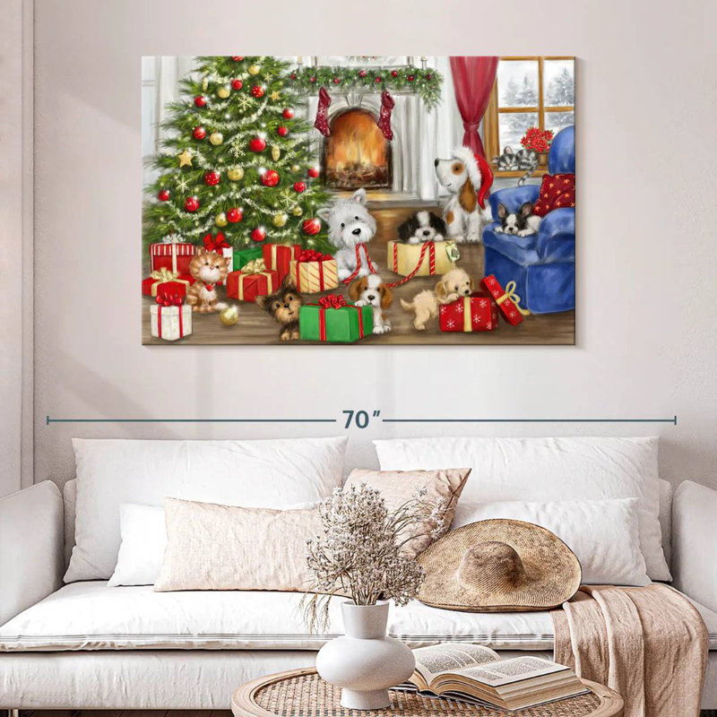 Chiens et chats de Noël, H 32 po x l 48 po