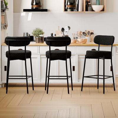 Ensemble de 3 tabourets de bar de style moderne Mid-Century noir avec dossier courbé, îlot de cuisine et chaises de salle à manger