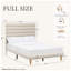 Cream Bouclé Upholstered Bed with Tall Wavy Headboard & Vintage Solid Wood Legs-129627454
