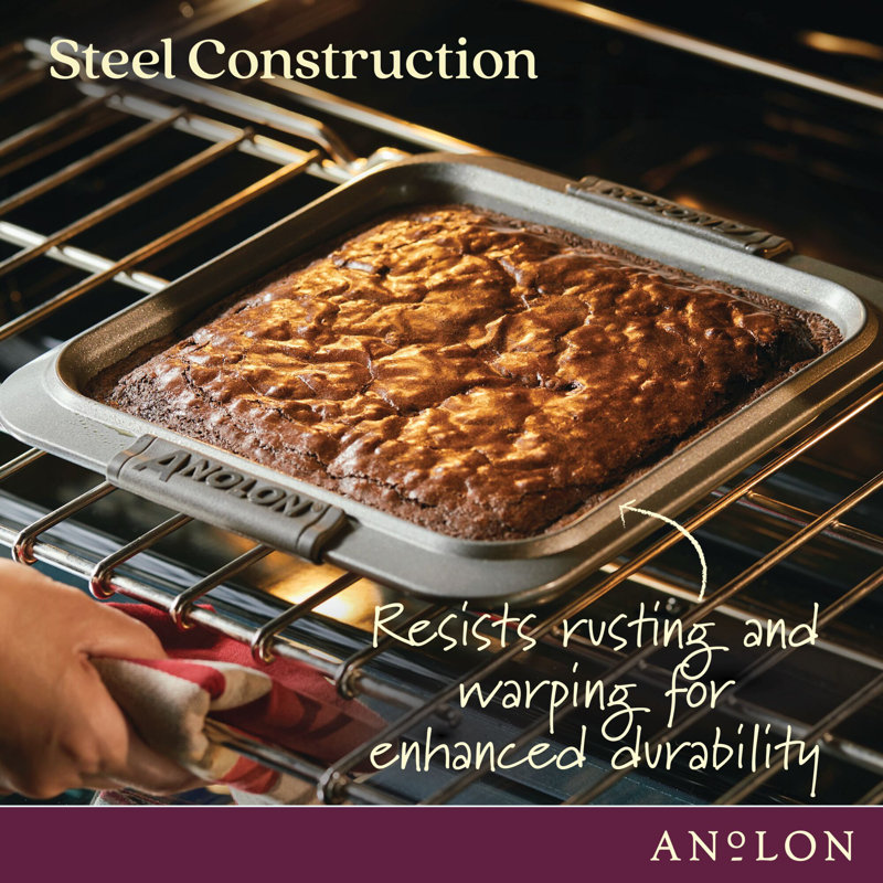 Anolon Advanced Nonstick Bakeware / Baking Set with Silicone Grips, Gray, 5-Piece Set (3 Cake Pans, 1 Cookie Sheet, 1 Rack)