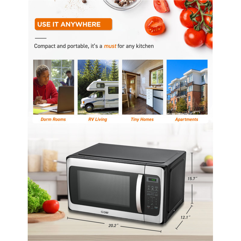 CHM Series COMMERCIAL CHEF 1.1 Cu Ft Microwave with 10 Power Levels, Countertop Microwave with Turntable