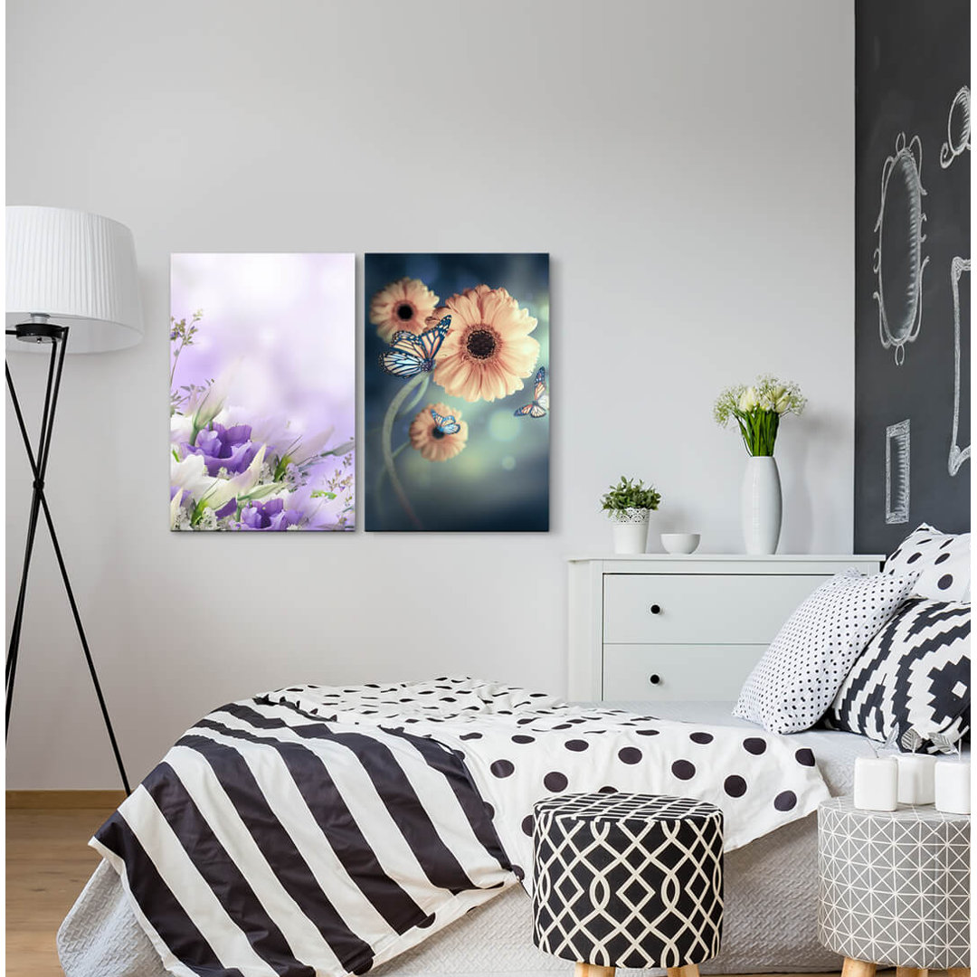 2-tlg. Leinwandbilder-Set - Fotografie „Each Bouquet Flowers Butterfly Colourfulspring”