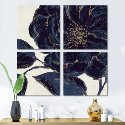 Rose foncé doré doré - ensemble de 4 reproductions d'art sur toile Shabby Elegance