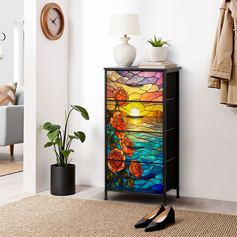 4 Drawer Dresser for Bedroom, Narrow Chest of Drawers, Wooden Top and Study Iron Frame 18"x37.5"-(WxH)