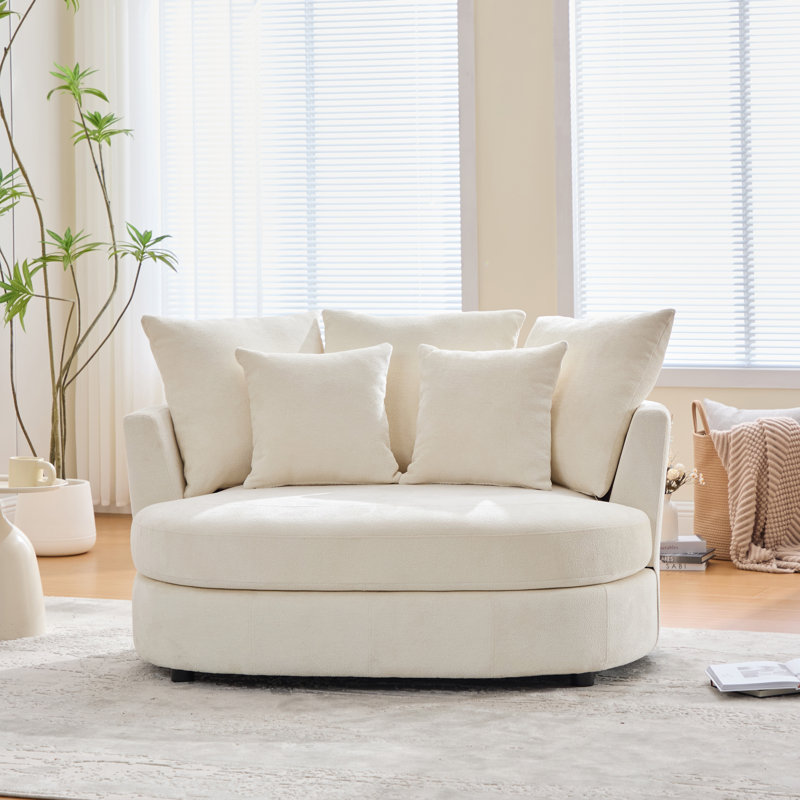 Fauteuil demi-tonneau rembourré en chenille, Beige