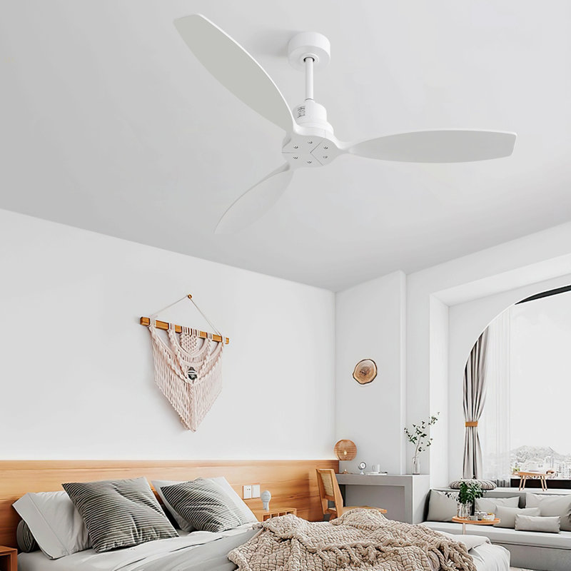 Ventilateur de plafond à profil bas en bois 52 pouces avec télécommande à 6 vitesses pour salon de patio