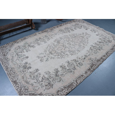 Grand tapis turc beige rétro pour décoration de chambre à coucher organique ou de salon bohémien