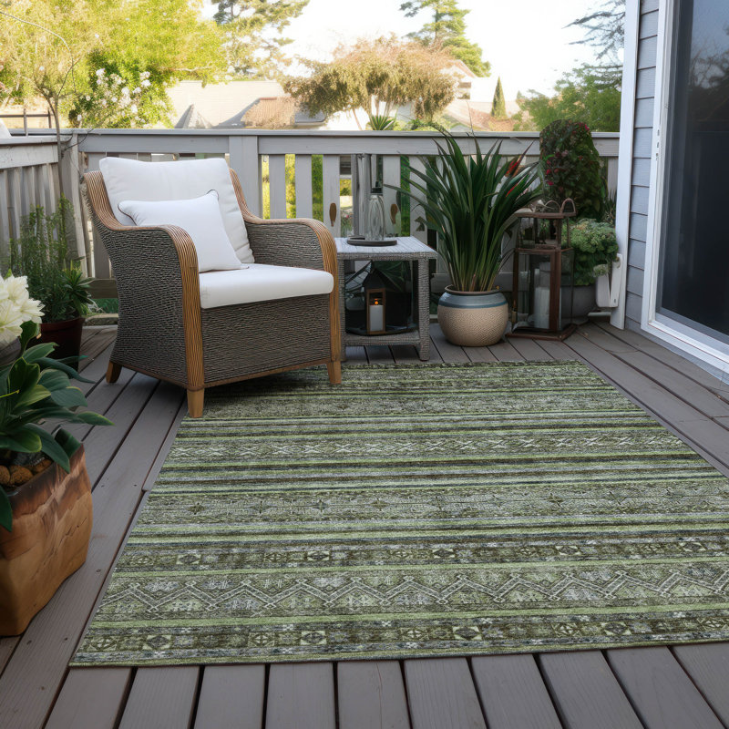 Tapis olive intérieur / extérieur lavable à la machine Claudian ACN1644, Rectangle 10 pi x 14 pi