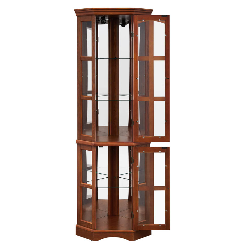 5-Shelf Lighted Corner Curio, (Bulb Not Included), Oak