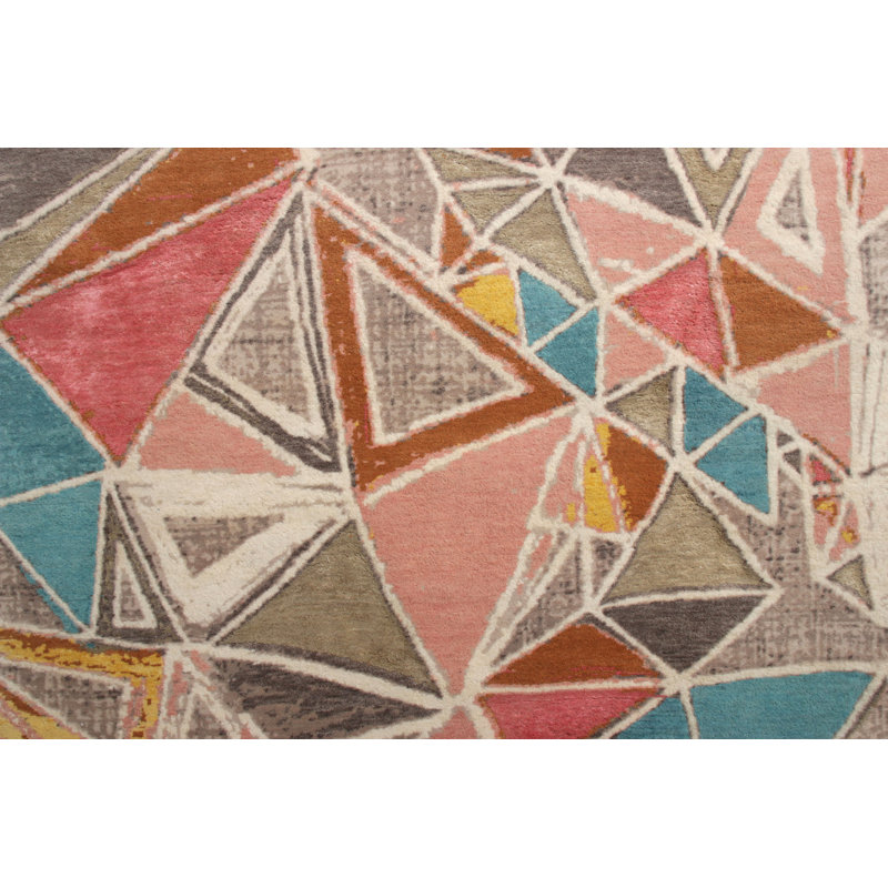 Mid-Century Modern Handmade Kilim Silk and Wool Geometric Area Rug, Runner 3' x 14'