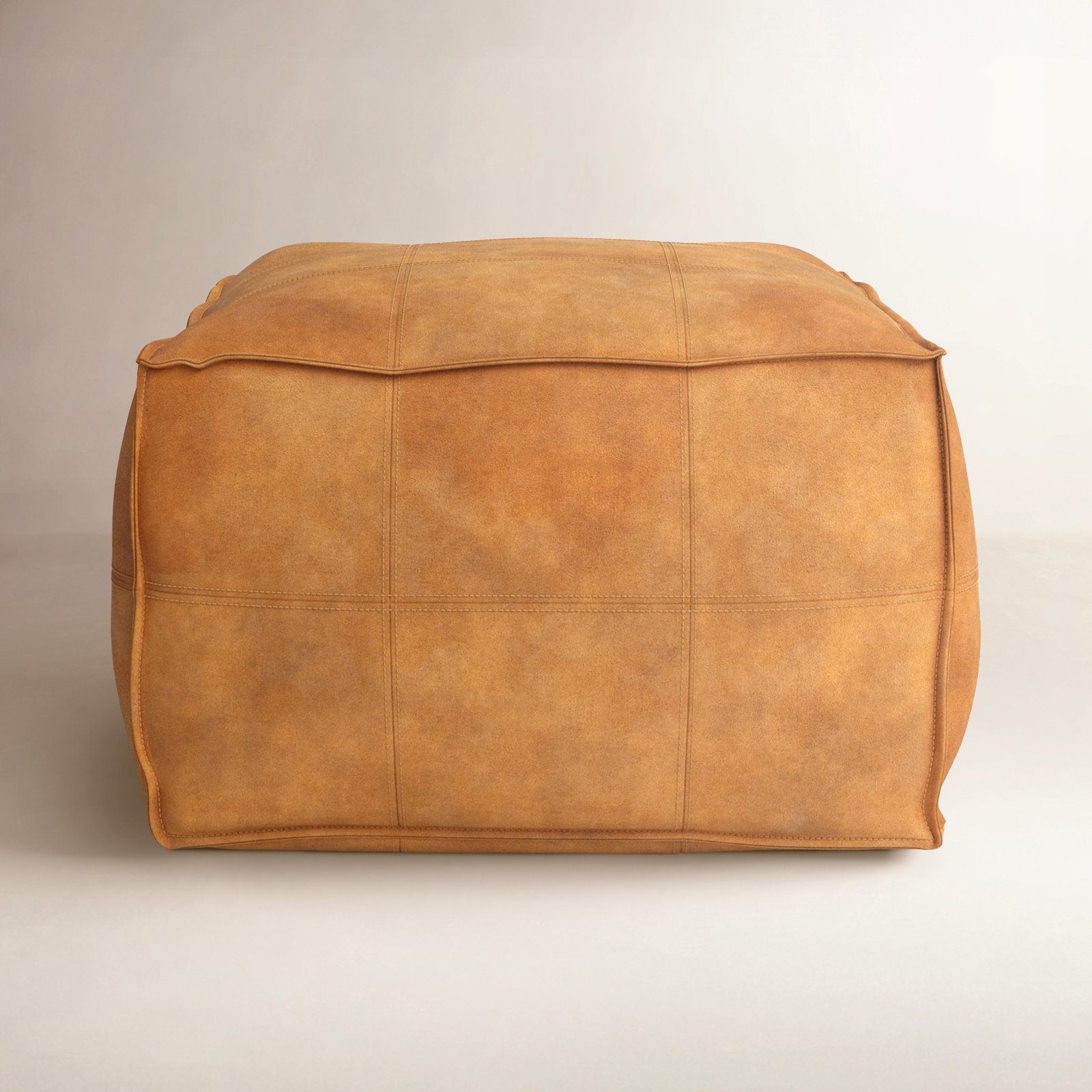 Shara 28" Genuine Leather Pouffe, Brown Genuine Leather