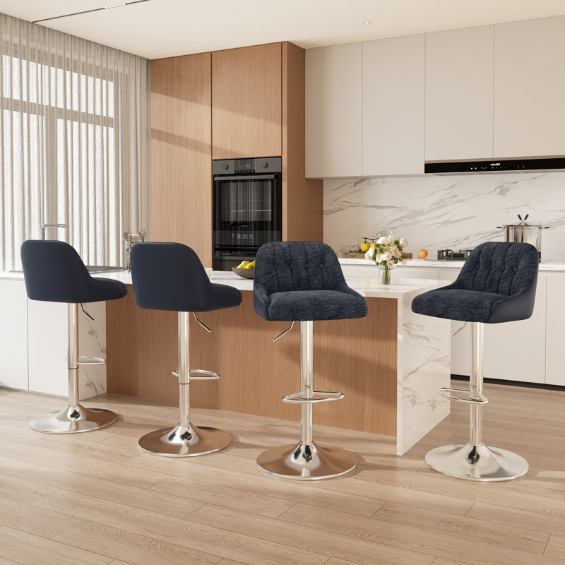 Upgraded Adjustable Swivel Bar Stools  -  Faux Leather & Fabric Upholstered Counter Height Stools with Chrome Base for Kitchen Island, Bar