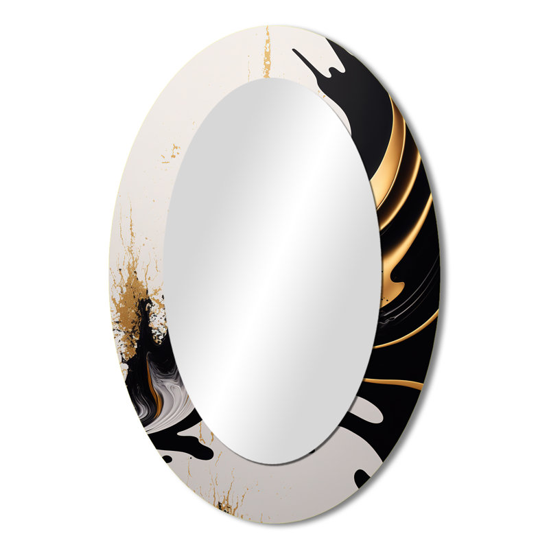 Vague noire et dorée - Miroir mural moderne ovale, 36 po x 24 po