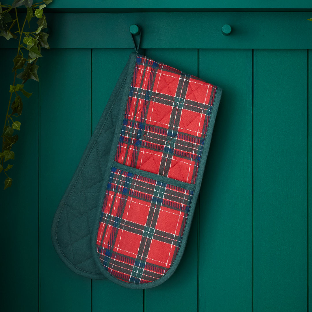 Christmas Tartan Check Cotton Kitchen Double Oven Glove