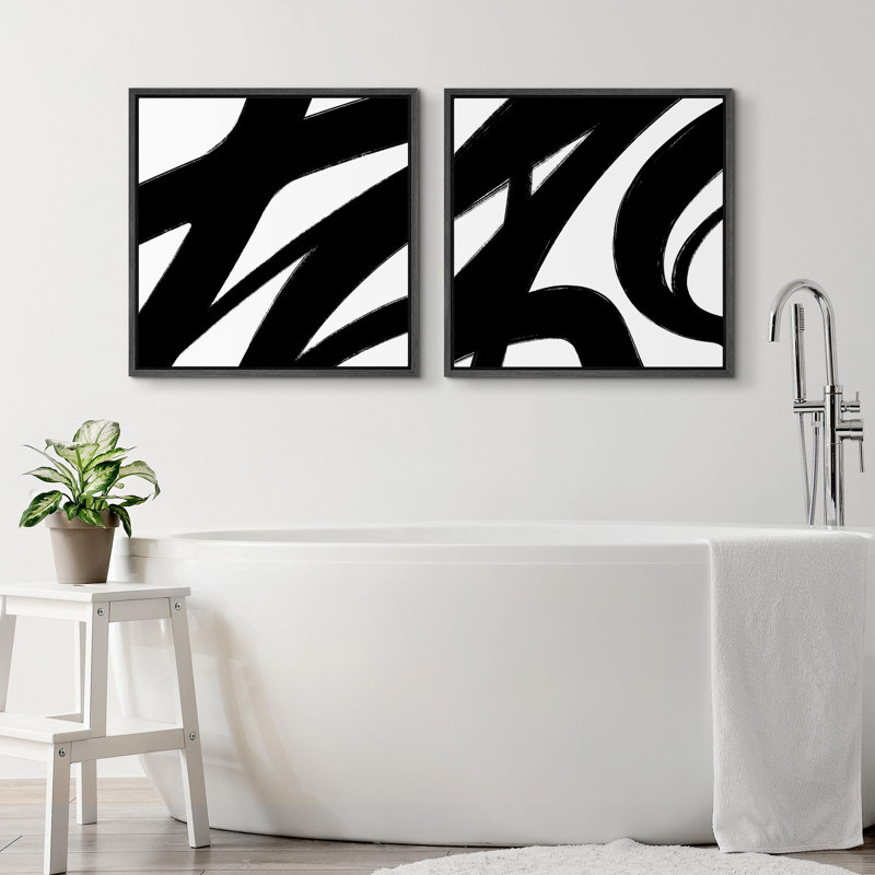 "Abstrait géométrique noir et blanc, illustrations modernes et minimalistes" 2 pièces, H 16 po x l 16 po, Cadre flottant noir