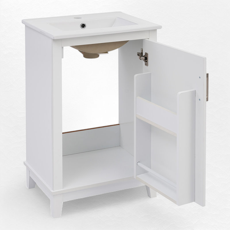 20" Single Bathroom Vanity With Ceramic Top, White