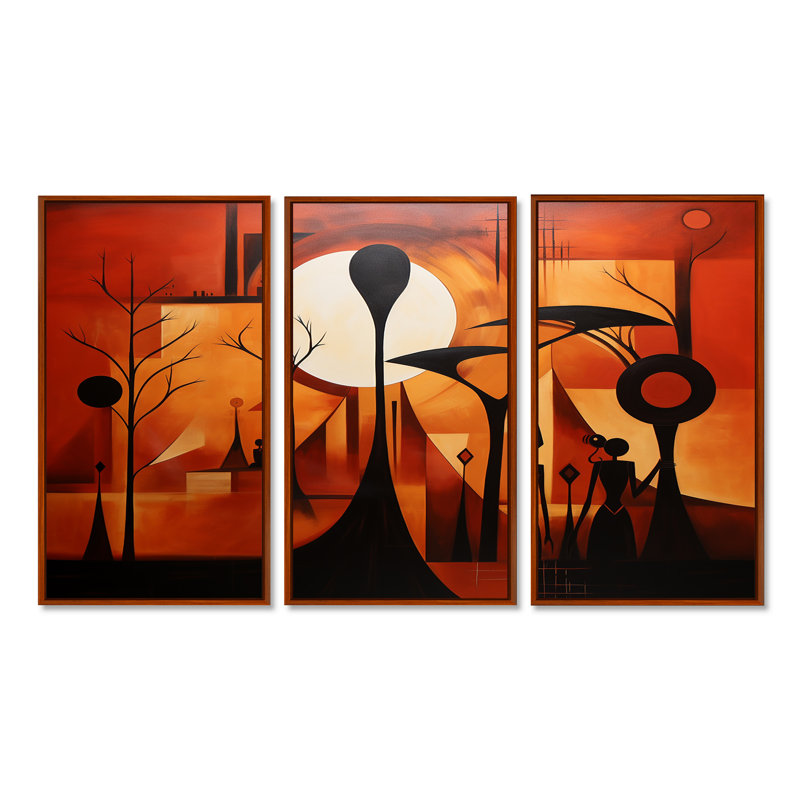 Futures souvenirs d'Afrique - ensemble d'art mural africain, Cadre flottant brun, H 32 po x l 48 po x P 1 po