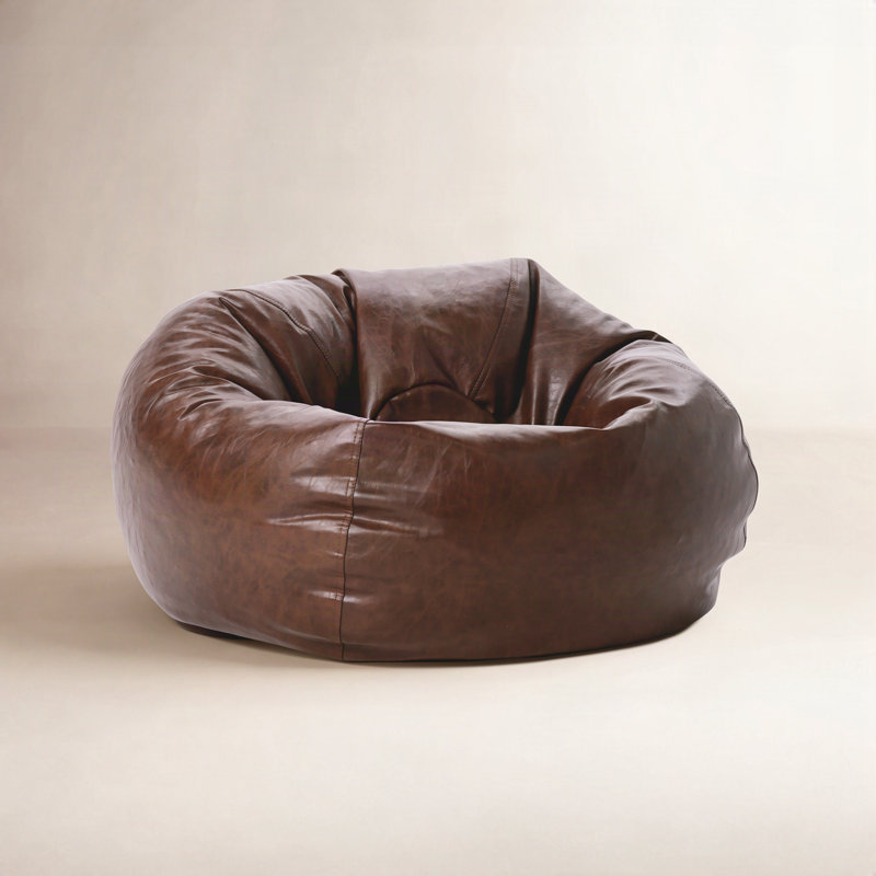 Fauteuil à billes standard en similicuir classique, Similicuir noyer, H 19 po x l 35 po x P 35 po